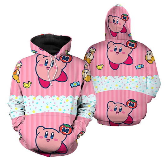 Kirby Hoodie Kirby With Tomato Banana Candies Pattern Hoodie Pink Unisex