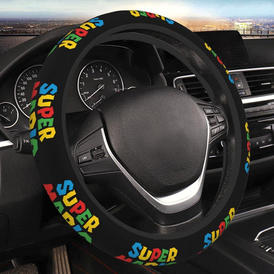 Mario Steering Wheel Cover Super Mario Game Pattern Driving Wheel Cover Black