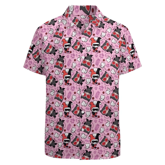 Harley Quinn Hawaii Shirt DC Chibi Catwoman Harley Quinn Kittens Pattern Hawaiian Shirt Pink Unisex