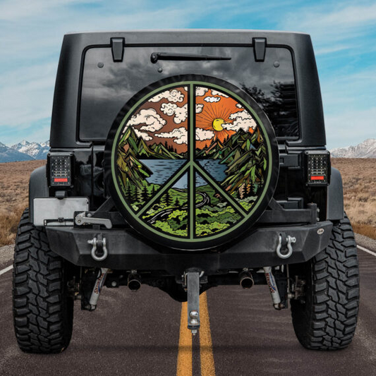 Hippie Spare Tire Cover Hippie Mountain Lake Forest Tire Covers Green