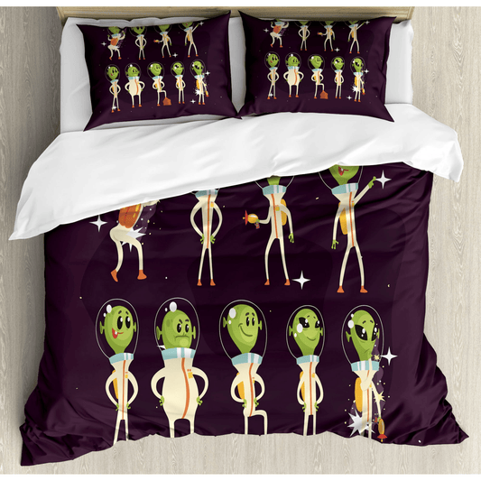 Alien Bedding Set Crew Of Little Aliens Duvet Covers Black Unique Gift