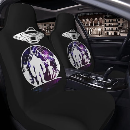 UFO Car Seat Covers UFO With Alien And Bigfoot Seat Covers Black White