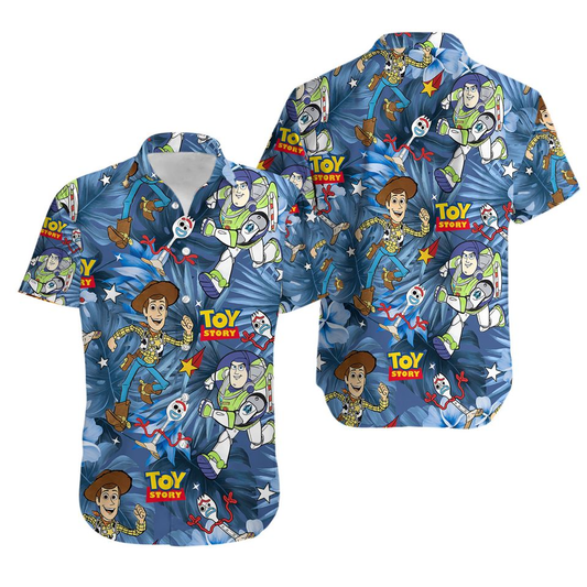 Toy Story Hawaii Shirt DN Woody Buzz Forky Tropical Pattern Hawaiian Shirt Blue Unisex