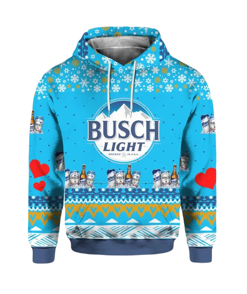 Busch Light Hoodie Busch Light Bottle Can Christmas Snowflake Hoodie Blue Unisex