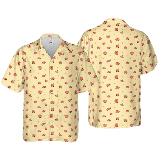 Kirby Hawaii Shirt Chibi Cute Kirby Poses Pattern Hawaiian Shirt Yellow Unisex