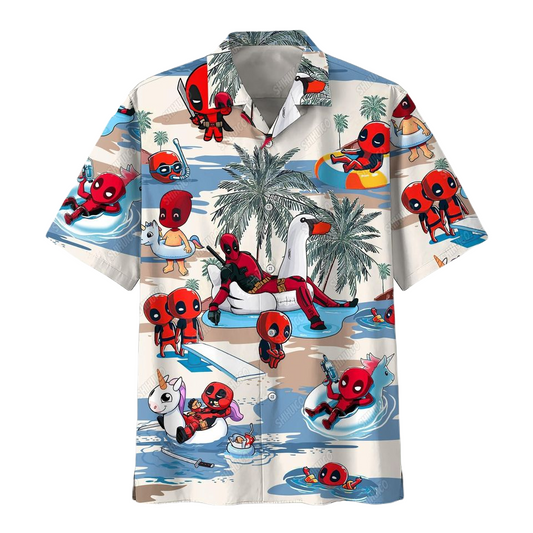 DP Hawaii Shirt MV DP Summer Beach Pattern Hawaiian Shirt White Red Unisex