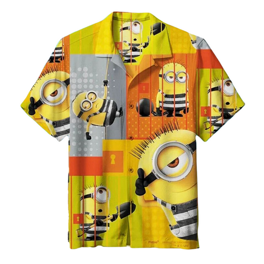 Minions Hawaii Shirt Minions Prison Clothes Pattern Hawaiian Shirt Yellow Orange Unisex