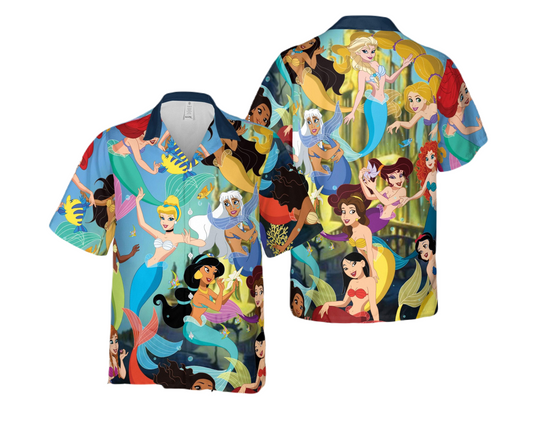 DN Hawaii Shirt DN Princesses As Mermaid Pattern Hawaiian Shirt Colorful Unisex