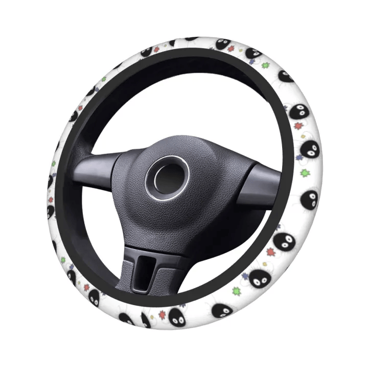 SGhibli Steering Wheel Cover Spirited Away Sooty Sprites Carries Stars Driving Wheel Cover Black White