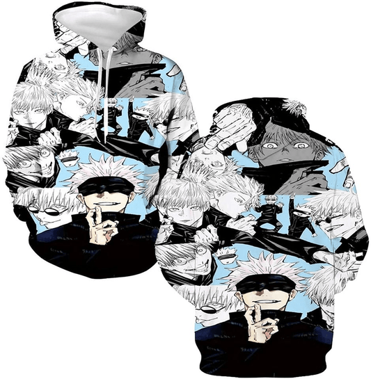 Jujutsu Kaisen Hoodie Jujutsu Kaisen Gojo Satoru Pattern Hoodie Black White Unisex