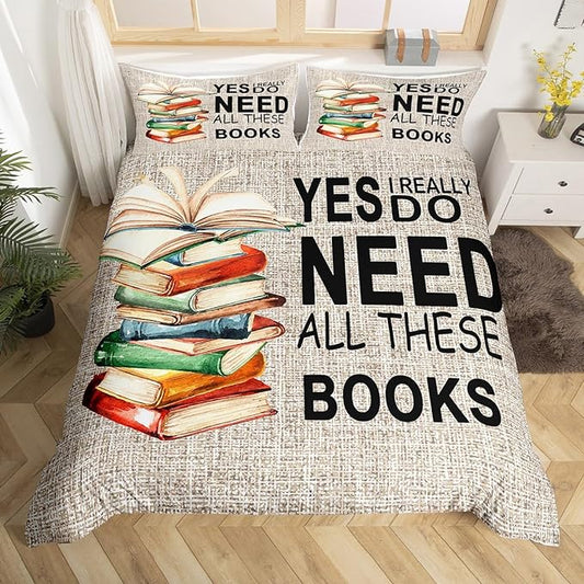 Book Bedding Set Yes I Really Do Need All These Books Duvet Covers Gray Unique Gift