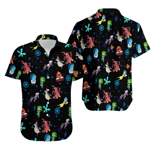 Inside Out Hawaii Shirt DN Inside Out Emotions Flower Pattern Aloha Shirt Black Unisex