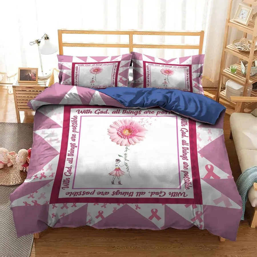 Breast Cancer Bedding Set I'm A Cancer Survivor Mom Duvet Covers Pink Unique Gift