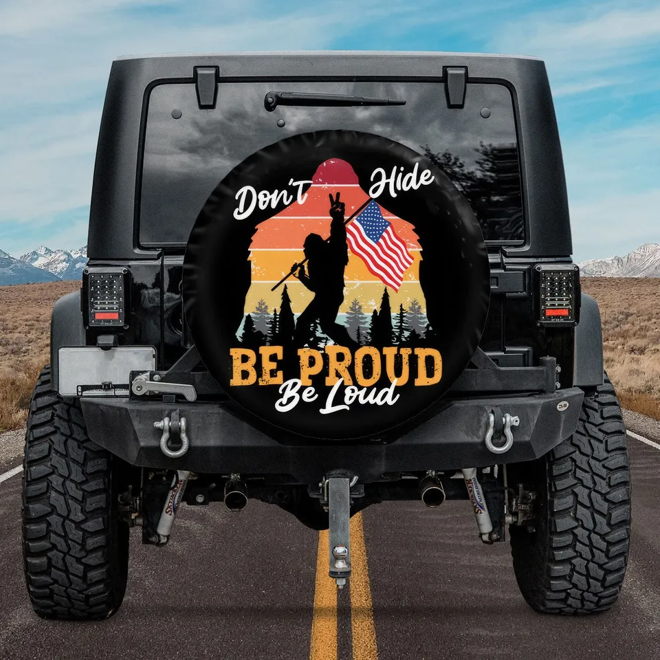 Bigfoot Spare Tire Cover Bigfoot Don't Hide Be Proud Be Loud Tire Covers Red Orange