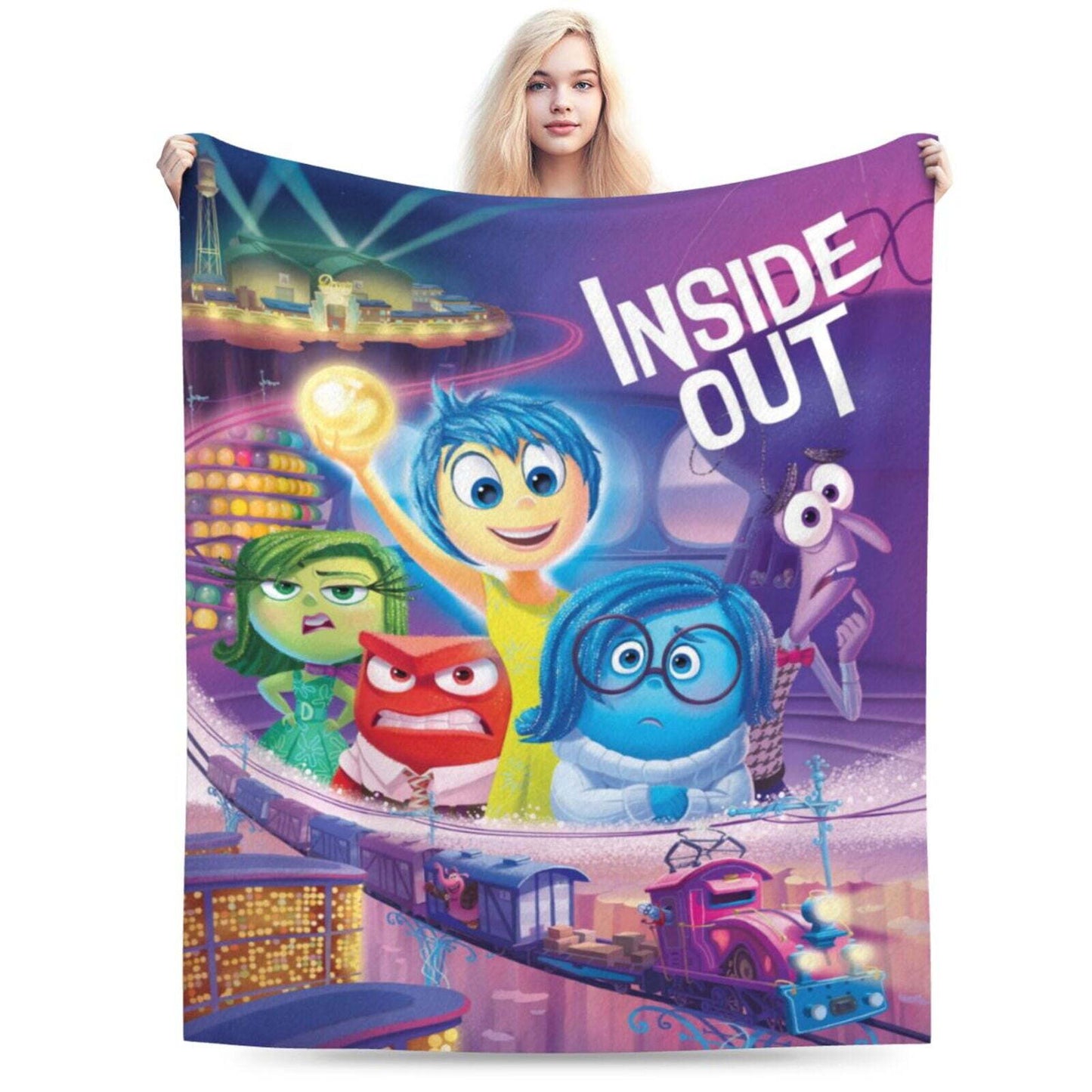 Inside Out Blanket DN Inside Out Characters And Train Blanket Colorful