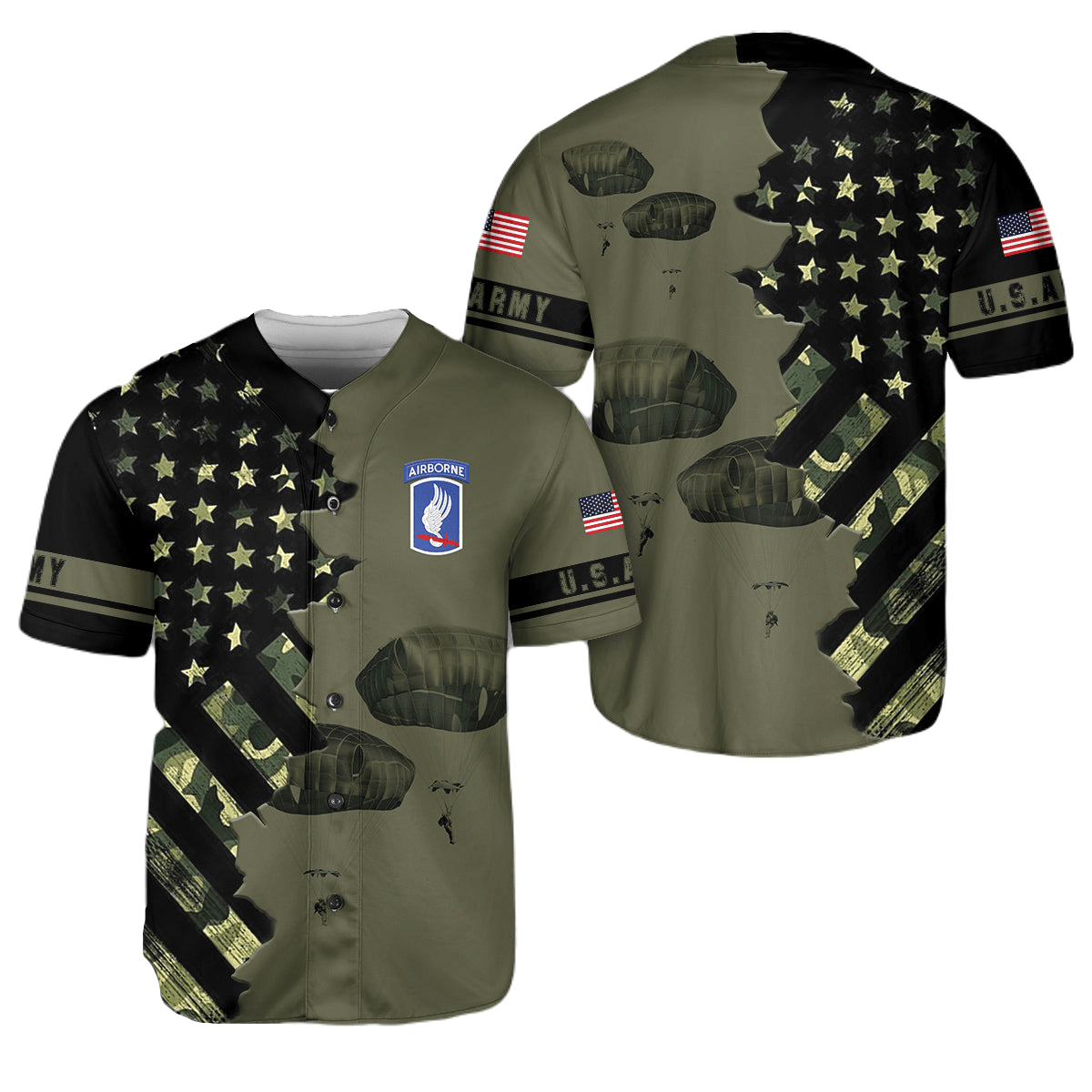 Veteran Baseball Jersey Paratroopers 173rd Airborne Veteran Army Jersey Shirt Black Green Unisex Adult New Release