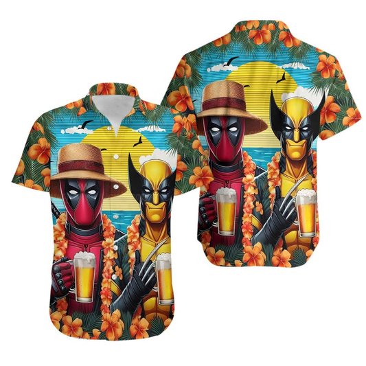 DP Hawaii Shirt MV DP And Wolverine Drink Beer Graphic Hawaiian Shirt Colorful Unisex