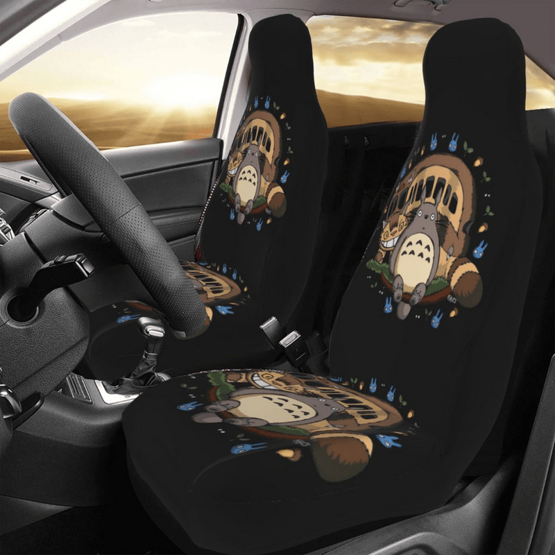 SGhibli Car Seat Covers Totoro And Cat Bus Graphic Seat Covers Black Brown