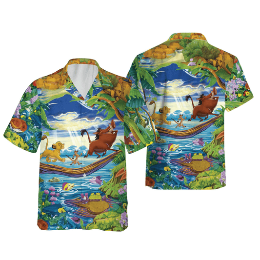 LK Hawaii Shirt DN Simba Pumba Timon Happy Walk Graphic Hawaiian Shirt Colorful Unisex