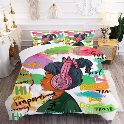 Africa Americans Bedding Set Black Girl Music Motivation Words Pattern Duvet Covers Colorful Unique Gift