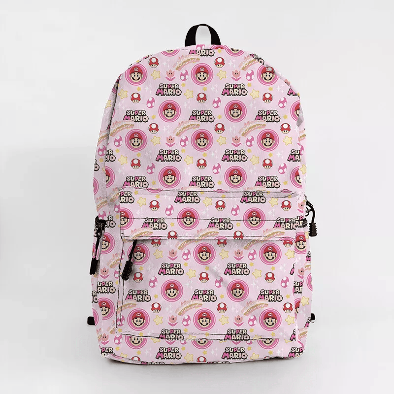 Mario Backpack Super Mario Flower Star Mushroom Pattern Backpacks Pink