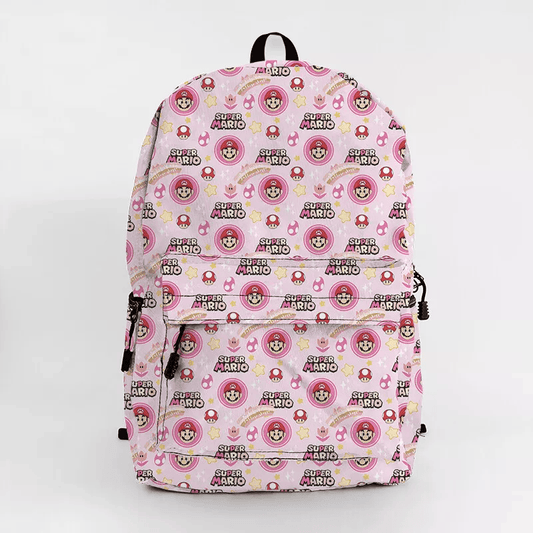 Mario Backpack Super Mario Flower Star Mushroom Pattern Backpacks Pink