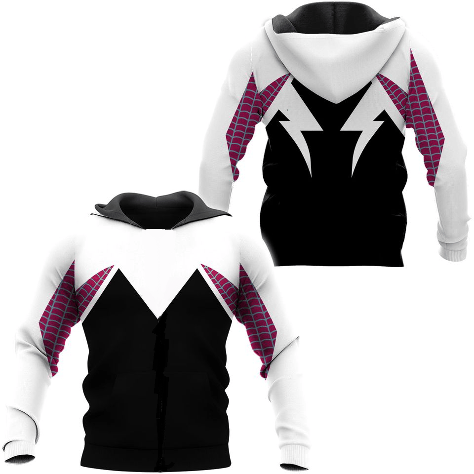 Spiderman Hoodie Spider Gwen Suit Costume Hoodie Black White Unisex