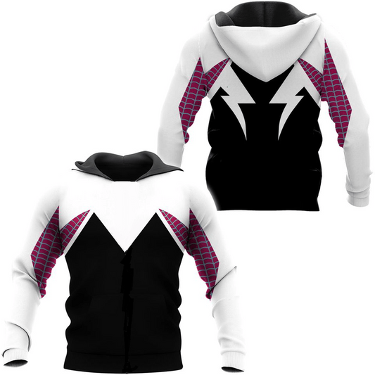 Spiderman Hoodie Spider Gwen Suit Costume Hoodie Black White Unisex