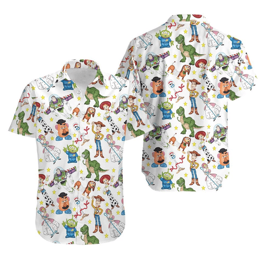 Toy Story Hawaii Shirt DN All Toy Story Characters Pattern Hawaiian Shirt White Unisex