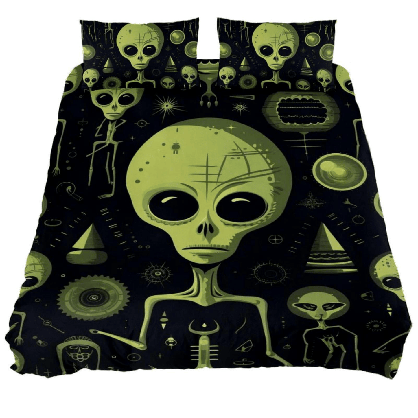 Alien Bedding Set Weird Alien And Science Pattern Duvet Covers Black Green Unique Gift