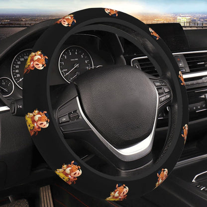 LK Steering Wheel Cover Happy Time Simba And Friends Pattern Driving Wheel Cover Black