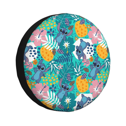 Stitch Spare Tire Cover DN All Stitch Poses Tropical Floral Pattern Tire Covers Green