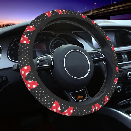 Minnie Steering Wheel Cover Minnie Ribbon Dot Pattern Driving Wheel Cover Black Red