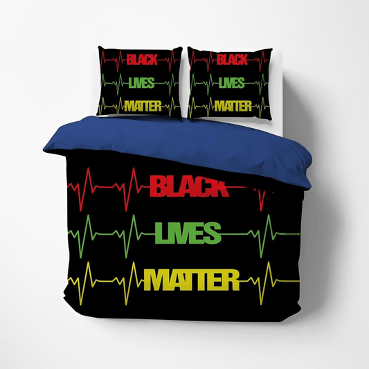 BLM Bedding Set Black Live Matter Heartbeat Pattern Duvet Covers Black Unique Gift