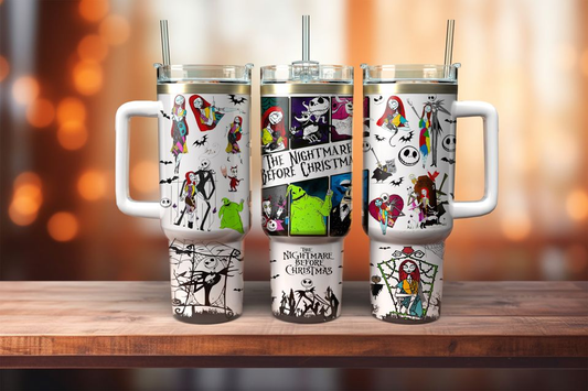 TNBC 40 Oz Tumbler Nightmare Before Xmas Characters Graphic Tumbler 40 Oz Black White