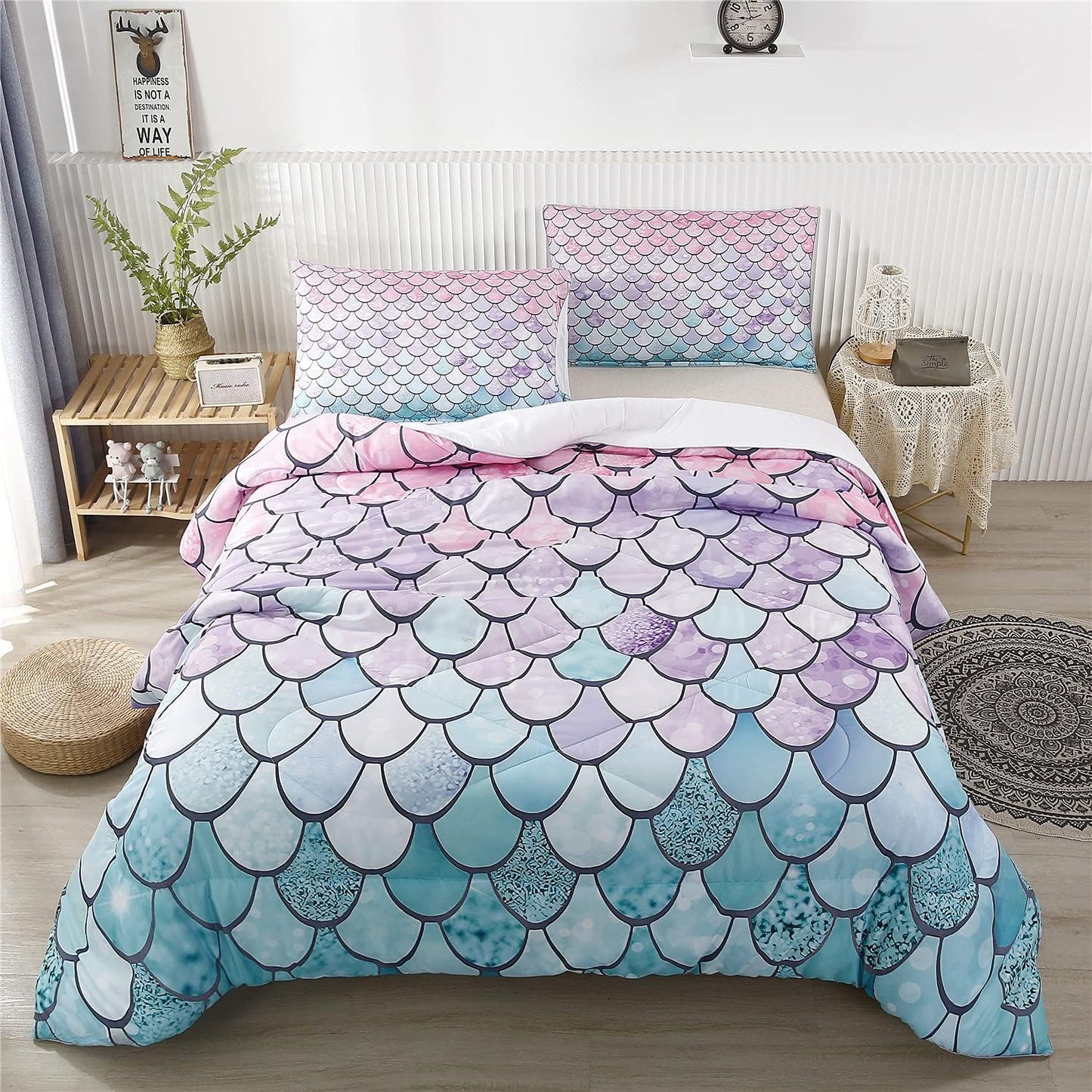 Mermaid Bedding Set Mermaid Fish Scale Pattern Duvet Covers Colorful Unique Gift