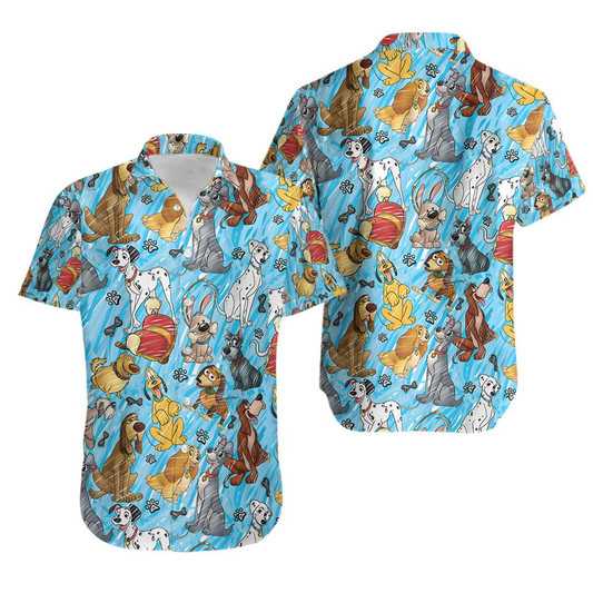 DN Hawaii Shirt All DN Dog Characters Pattern Hawaiian Shirt Blue Unisex