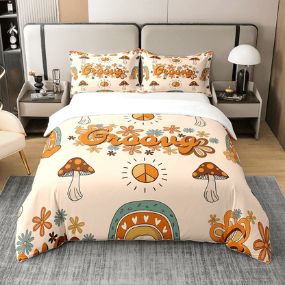 Mushroom Bedding Set Groovy Flower And Mushroom Duvet Covers Colorful Unique Gift