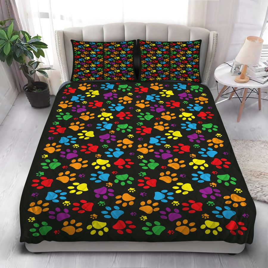 Dog Bedding Set Dog Paw Prints Pattern Duvet Covers Colorful Unique Gift