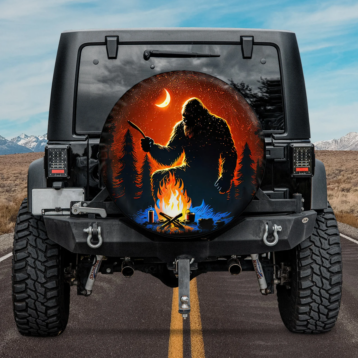 Bigfoot Spare Tire Cover Bigfoot Sasquatch Moon Mountain Camping Tire Covers Colorful