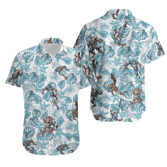 MV Hawaii Shirt MV Avengers Heroes Tropical Pattern Hawaiian Shirt Blue Unisex