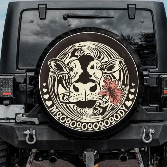 Cow Spare Tire Cover Funny Cow With Flower Moooody Tire Covers Brown White