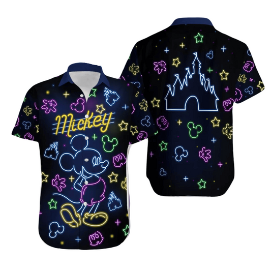 MM Hawaii Shirt DN Neon Light MM DN Castle Pattern Hawaiian Shirt Black Unisex