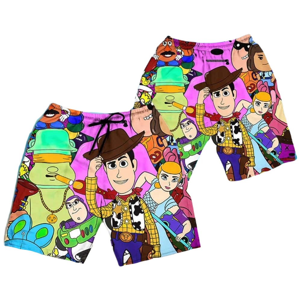 Toy Story Shorts Toy Story Characters Doodle Style Beach Shorts Colorful