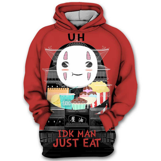 SGhibli Hoodie No Face IDK Man Just Eat Hoodie Red Black Unisex