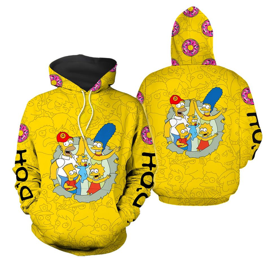 The Sympsons Hoodie The Simpsons Character Doodle Pattern Hoodie Yellow Unisex