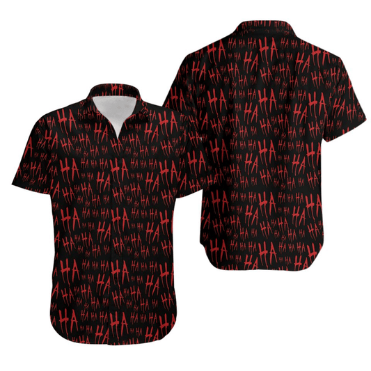 Joker Hawaii Shirt DC Joker Laugh Haha Pattern Hawaiian Shirt Black Red Unisex