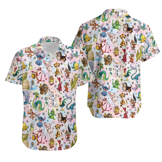 DN Hawaii Shirt Retro All DN Animals Pattern Hawaiian Shirt Colorful Unisex