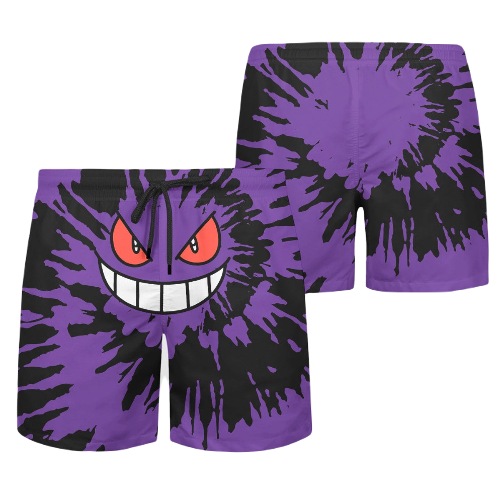 PKM Shorts PKM Gengar Face Tie Dye Beach Shorts Purple Black