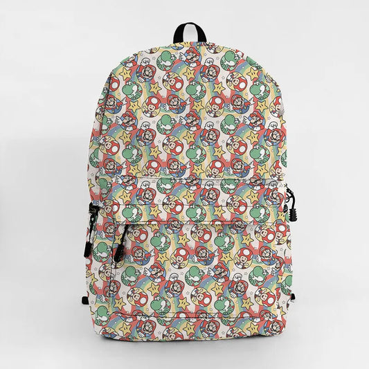 Mario Backpack Mario Mushroom Yoshi Rainbow Pattern Backpacks Colorful